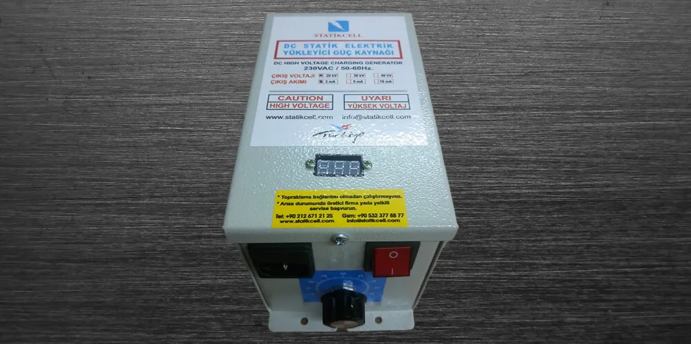 Compact DC static charging power supply with digital display and adjustment knob